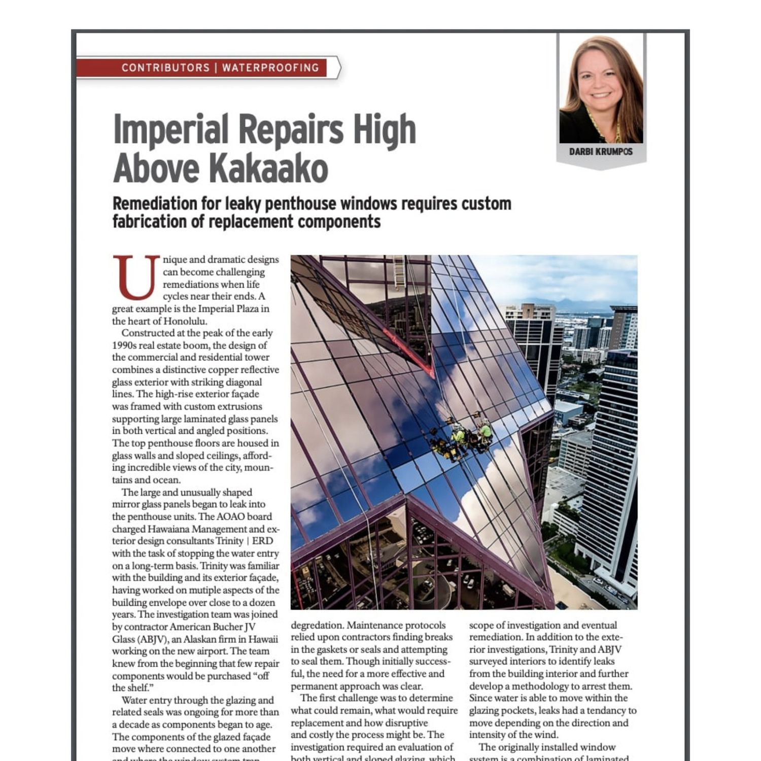 Hawaii Building Management article on the Imperial Plaza repairs